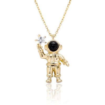 China High Quality 925 Sterling Silver 3A Zircon Astronaut Pendant Necklace Hip Hop Fashion Necklace for sale