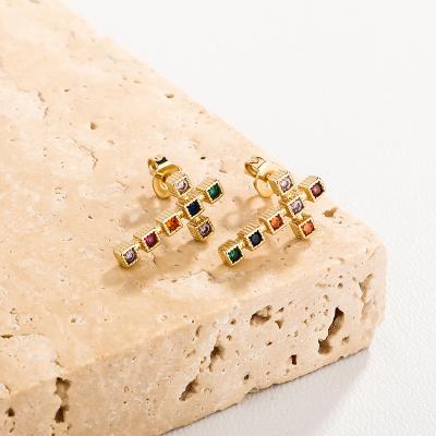 China High Quality Fashion Simple Design S925 Silver Needle Color Zircon Mixed Colorful Stud Earrings Cross Stud Earrings for sale