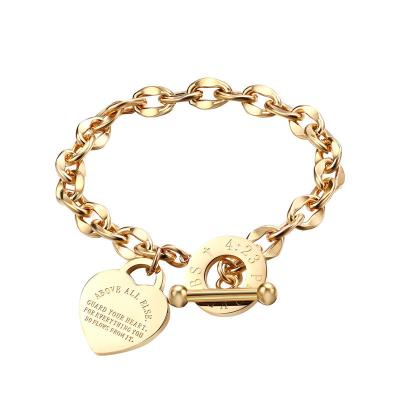 China New High Quality Stainless Steel Bible Proverbs Inspiration Heart Charm Customizable Engraved Bracelet for sale