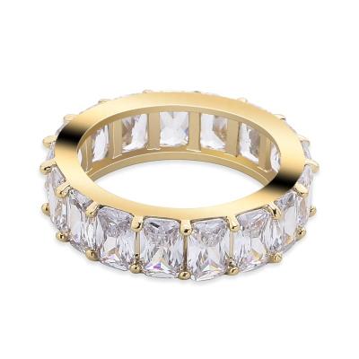 China High Quality 18K Gold Plated Wedding Ring Women Jewelry CZ Eternity Band Stack Baguette Cubic Zirconia Silver Ring for sale