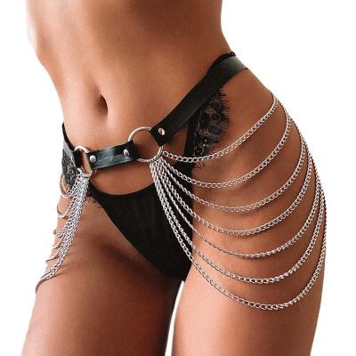 China Waist Chains Belt Black Leather Punk Black Leather Posed Body Chains Body Jewelry Accessories for Women and Girls for sale