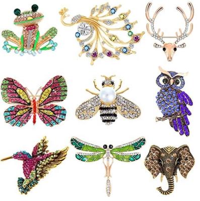 China Elegant 9 Pieces Women Brooch Christmas Set Animal Crystal Pin Insect Brooches For Women Girls for sale