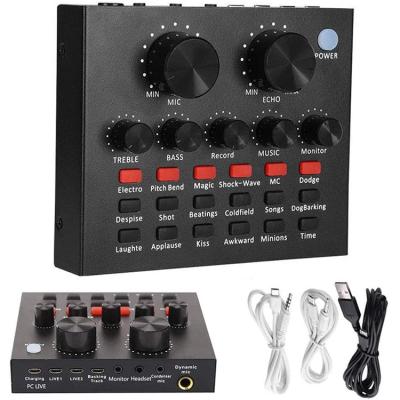 China V8 Sound Card Tooth Sound Mixer Recording Blue Panel For Live Streaming With Effects, Sound Card Professional Music Stuio 5 Audio Equipment for sale