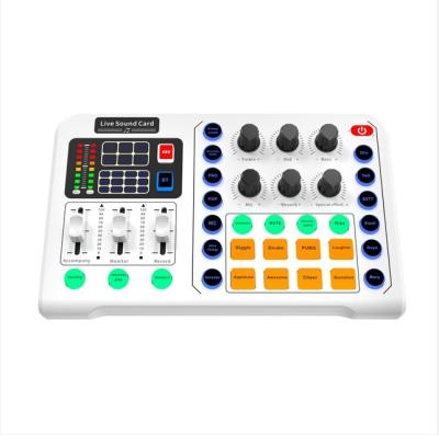 China Professional Metal Sound Mixer Panel Light Effect M6 Live Sound Card Noise Reduction Live Sound Card Voice Changer for sale