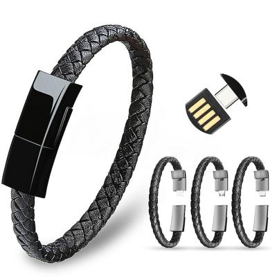 China Factory Custom Micro Usb Megnetic Cable Data Leather Wristband Charging Line 8 Pin Usb Line Wrist Charging Cable Short for sale