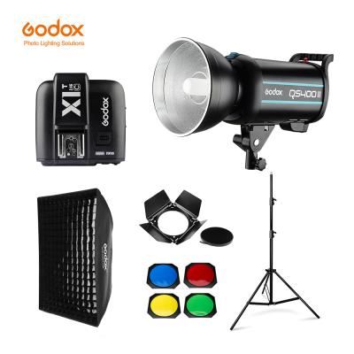 China Instant Control Godox QS400II 400Ws GN65 Professional Studio Cable Manual Instant Strobe + 2.8m Light Stand + Softbox Grille + Trigger + 60x90cm Barn Door Kit for sale