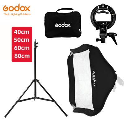 China Convenient To Install Godox Square Softbox + S Type Flash 80x80cm 40x40cm 50x50cm 60x60cm Speedlite Bracket Bowens Mount Kit With 2m Light Stand for sale