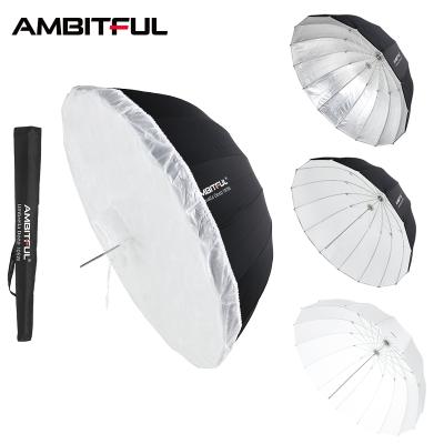 China Convenient to install Ambiful Umbrella Parabolic Reflective Black 160cm Deep 160cm Studio Umbrella Light Diffuser Cover Silver White Cloth 105cm 130cm for sale