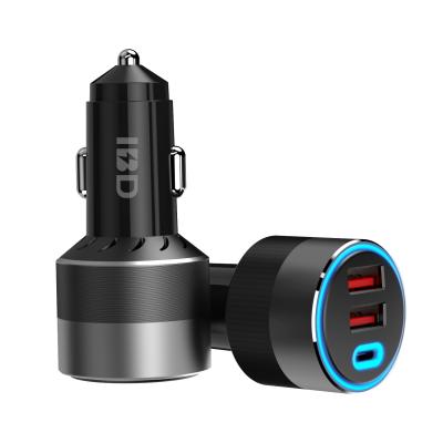 China Moblie Phone & Macbook Charging IBD New Series Metal Car Charger Support 3 Ports Fast Charging 66W Max With Led Light for sale