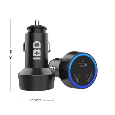 China Nice Blue Led Ring Car Usb Mobile Phone Fast Charger Custom Logo, Usb C Phone Car Charger PD, Usb C 20W Car Fast Charging for sale