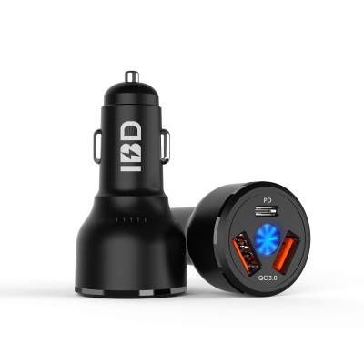 China Mobile Phone IBD 54W 3 Ports QC&PD 18W Fast Charging Unique Design Blue Led Car Charger for sale