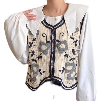 China High Quality Embroidery Breathable Towel Top Women's Comfy V-Neck Sweater Knit Tank Top for sale