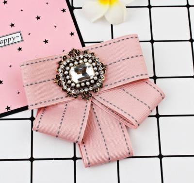 China high quality 3D women fashion handmade satin ribbon rhinestone bow brooches for sale