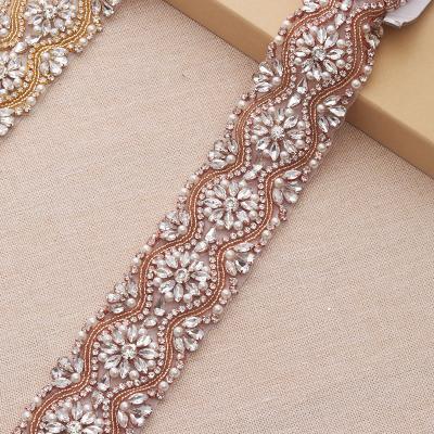 China 3D Bridal Sash Rhinestone Sash Wedding Sash Beaded Crystal Bride Belt for sale