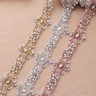 China 3D Bridal Wedding Sash Rhinestone Pearl Beaded Sash For Wedding Dresses for sale