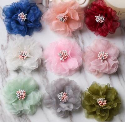 China korean handmade 3D chiffon flowers accessories factory diy flower headdress hair accessories wholesale hair dress accessories for sale