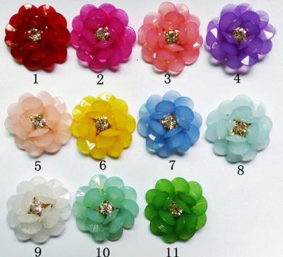 China 30 mm 3D Camellia with Crystal Pearl Acrylic Flower Cabochons for sale