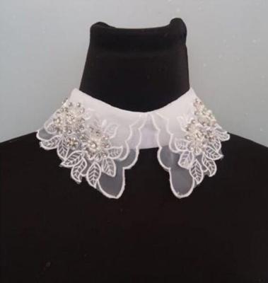 China Wholesale Stock 3D High Quality White Handmade Beaded Blouse Collar Neck Design Ladies for sale