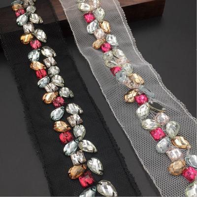 China exquisite high quality 3D trimming bead crystal iron on applique for garment for sale