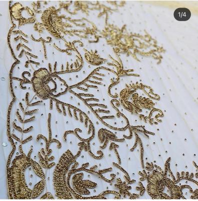 China luxury 3D crystal applique for ASO EBI lace fabric, luxury fabric, mix crystal beaded fabric for sale