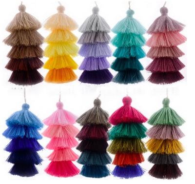 China Wholesale Five Colors 124mm Length Mobile Phone 5 Layer Craft Fiber Cotton Tassels With Hang Loop for sale