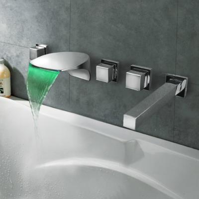 China Without Slide Bar Bathroom Wall Mount Widespraed 5pcs LED Light Waterfall Faucet Spout Tub Faucet With Hand Shower for sale