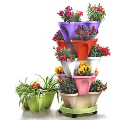 China 6 Layers Modern Stackable Hydroponic Flower Pots Tower Vertical Garden Flower Pot for sale