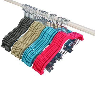 China Wholesale Custom Thin and Light CHARISMA Skirt Garment Goods Pant Hanger Suit Coat Nontrace Velvet Hangers Notched with Clips for sale