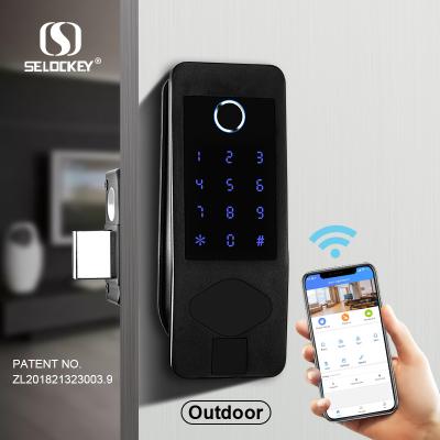 China Metal b3-15 TTLOCK APP WIFI fingerprint waterproof door rim lock smart keypad,mechanical key,nfc door lock for sale