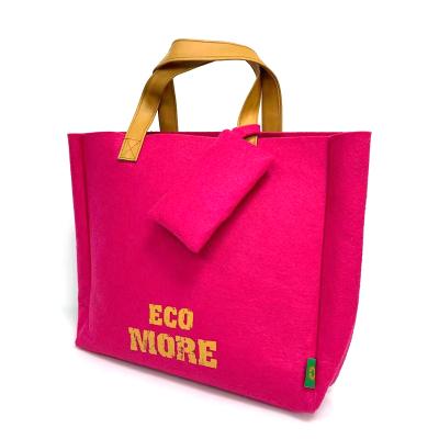 China Fashion Promotional Eco Friendly Cheap Sustainable Recycled Felt Bags Fashionable Women Shopping Tote Handbag With Free Pouch for sale