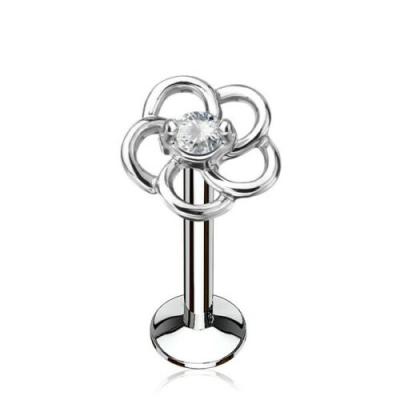 China Labret 316 Stainless Steel Romantic Flower Body Jewelry 16g Zircon Ear Piercing Cartilage for sale