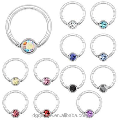 China Harmless Non-Toxic Custom Gem Ball Captive Labret Human Body Piercing 14 Jeweled Bead Captive Rings for sale