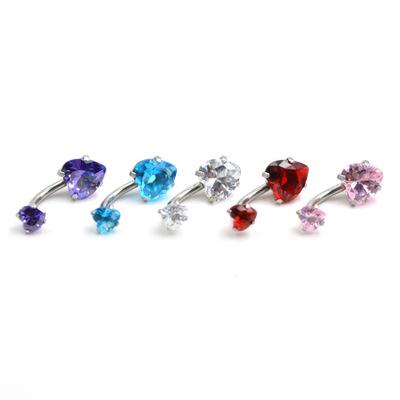 China Romantic Stainless Steel Zircon Belly Button Heart Shaped Double Belly Button Rings Body Piercing Jewelry for sale