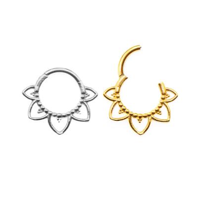 China Flower Shape Nose Ring Septum Clicker Ear Cartilage Daith Circle Body Punk Helix Piercing 316L Surgical Steel 16G for sale