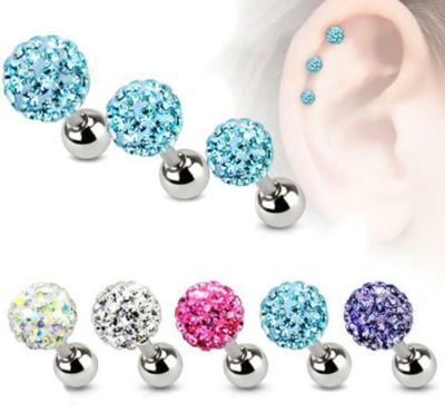 China Stainless Steel Stone Ear Rook Body Piercing Clay Crystal Ball Ear Tragus Cartilage Earring for sale