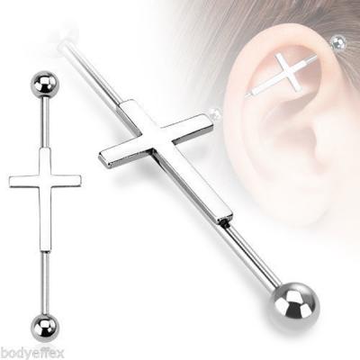 China Stainless Steel Cross Surgical Steel Industrial Straight Barbell Ear BODY PIERCING JEWELRY for sale