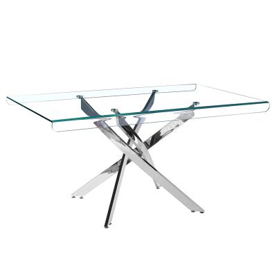 China 6 Seater (Height) Adjustable Single Leaning Stainless Steel Glass Dining Table for sale