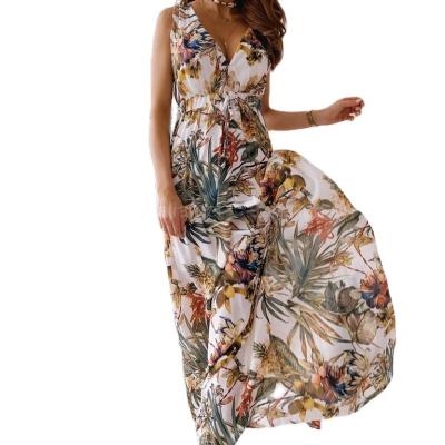 China Brand New Sleeveless Sexy Summer Printed V-Neck Bandage Bandage Dress Women Anti-wrinkle Women Boho Patchwork Beach Dress for sale