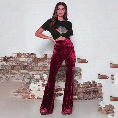 China Gold Velvet Anti-wrinkle Factory Outlet High Waist Casual Wide Leg Pants Drops Fashion Women's Flare Pants for sale