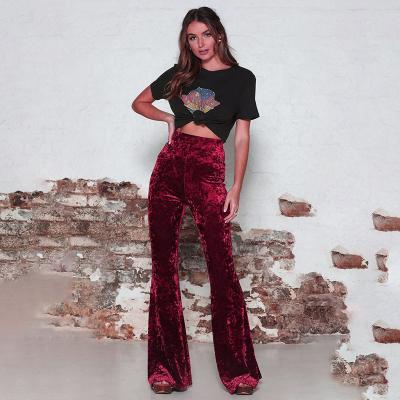 China Anti-Wrinkle Urban Casual Gold Velvet High Waist Sexy Wide Leg Pants Autumn Fashion Women Solid Color Pants for sale