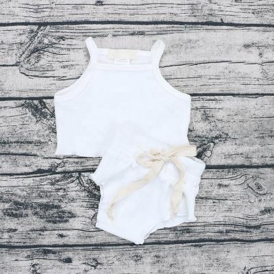 China Breathable Wholesale Summer Baby Casual Crop Top+Shorts Outfits Newborn Ribbed Baby Sets for sale