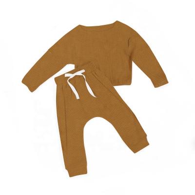 China Gold Manufacturer Ribbed Baby Sets Unisex Boys 2PCS Breathable Suits Children Clothing for sale