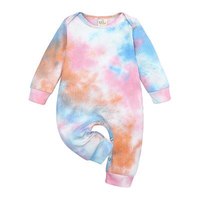 China Long Sleeve Romper RTS Autumn Tie Dye Baby Girls Rompers Cotton Ribbed Baby Rompers Long Sleeve Baby Kids Rompers for sale