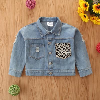 China Autumn hot sale size RTS long sleeve leopard kids plus cotton wear little girls jeans tops for sale