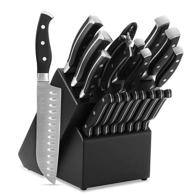 China 2022 Newest German Minimalist Stainless Steel Kitchen Knife Set With 3 Pieces Knife Block Knife Sharpener ABS Wood Handle 5Cr15MoV for sale