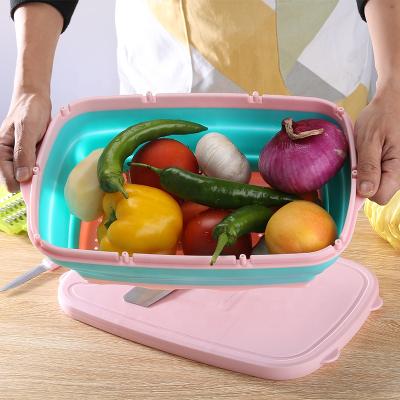 China Best Selling Multifunctional Fruit Viable Vegetable Tool 9 In 1 Potato Grater Folding Cutting Board Filter Plastic Rubber Basket for sale