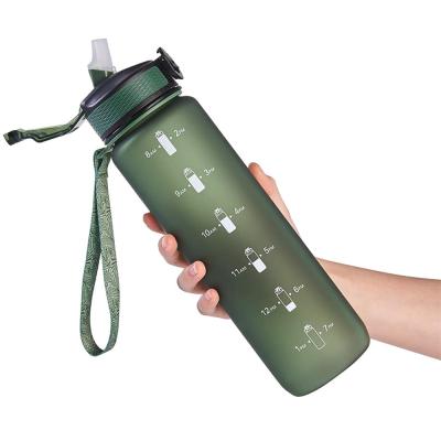 China Amazon Hit Tritan Sustainable Water Bottle with Straw Time Marker Buckle Strap Custom Logo for Fitness Gym Camping Outdoor Sports for sale