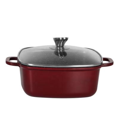 China Stocked Aluminum Nonstick Red Square Soup Pot with Glass Cover Suitable for Gas Cooker and Induction Cooker for sale