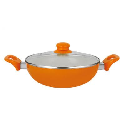 China General use for gas and induction cooker color aluminum ceramic wok pan with glass lid general use for gas and induction cooker for sale