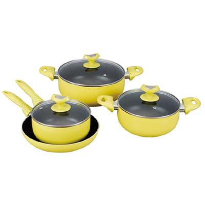 China Ceramic Coating Soft Kitchen Family Kitchen Handle Pot Set Non-Stick Aluminum Cookware for sale